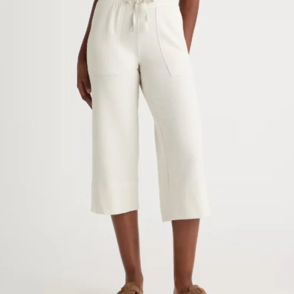Quince SuperSoft Fleece Cropped Wide Leg Pants in Heather Gray - Picture 6 of 9